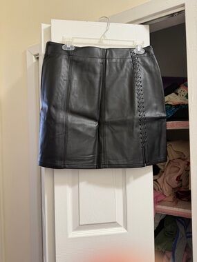 French Connection Black Faux Leather Lace-Up Side Mini Skirt
